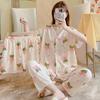 Short-Sleeved Pajamas Three-Piece Korean Version Of Sweet And Cute Cardigan Women'S Loungewear