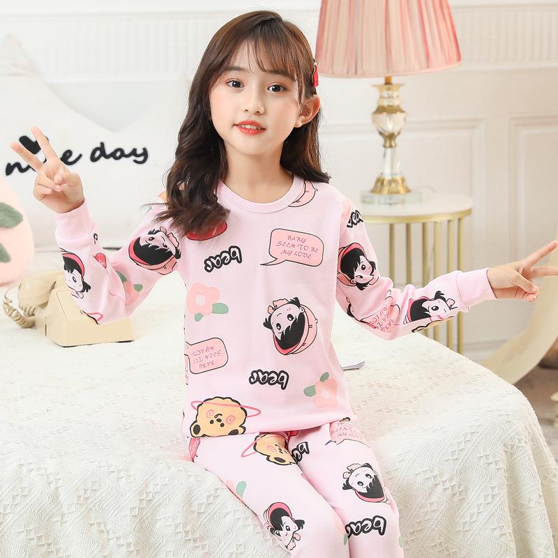 Комплект нижнего белья для девочек из чистого хлопка, фланелевый, осенне-зимний, с круглым вырезом