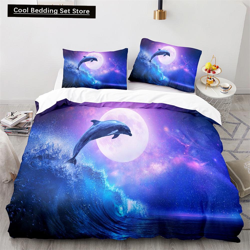 Пододеяльник с дельфином, размер King Queen, прекрасный комплект постельного белья с изображением морской жизни для детей, мальчиков и девочек, милый морской зверь, 2/3 предмета, полиэстеровое одеяло
