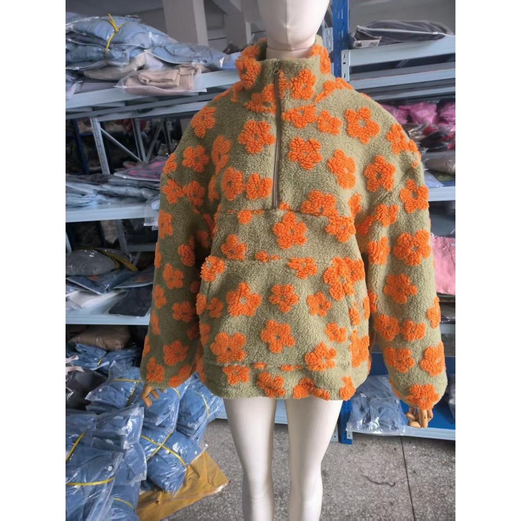 Fall Winter Women's Fleece Flower Hoodie Fashion Warm Fluffy Sweater Pullover, European American Style