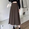 HOUZHOU Long Pleated Skirt Women Vintage Korean Fashion Solid High Waist A-line Midi Skirt School Girl Elegant Casual Autumn