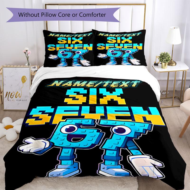 3PC Custom Name "Brick Character Adventure" Bedding Set Printed Bedding Set Duvet Cover Closure Includes 1 Duvet Cover & 107 Pillowcases for Bedroom