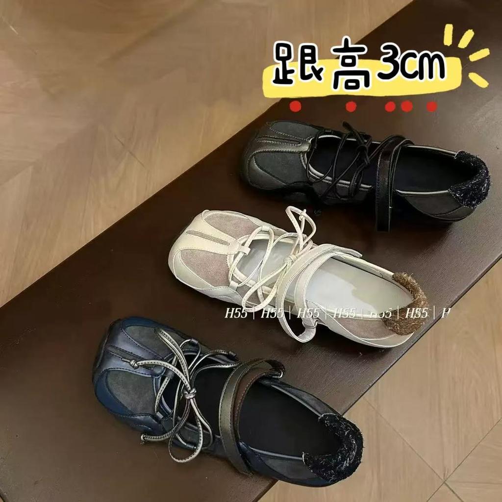 H55 The Same Dream Maker~ Rebellious Ballet Velcro Mary Jane Shoes Women's Splicing Leather Casual Versatile Single Shoes