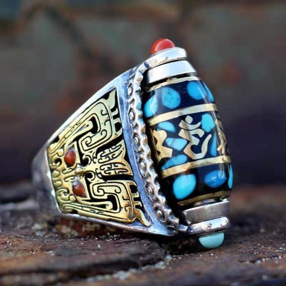 Open Luck Ethnic Style Ring Adjustable Size Rotatable Finger Ring Jewelry Accessories
