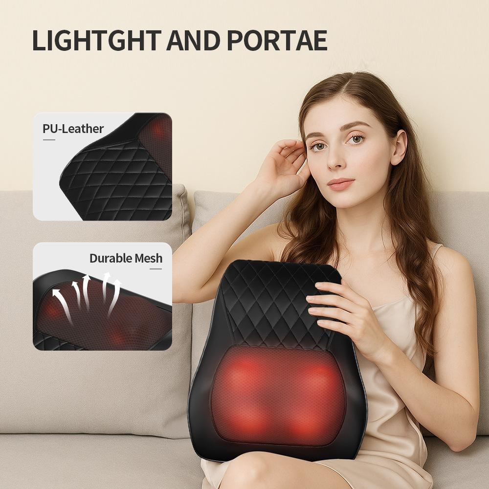 Shiatsu Neck Back Massage Pillow with Heat Function Multi Speed Modes Remote Control Rechargeable Body Cushion Massager