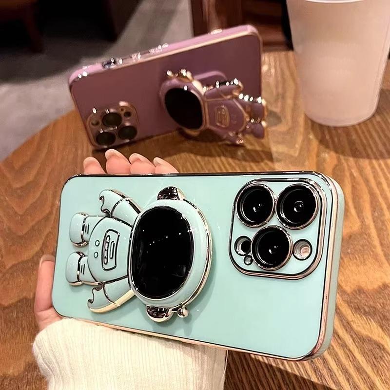 Для Infinix Smart 8 Pro Note 30 40 Tecno Camon 20C Spark Go Moto G10 G20 G30 Vivo Y18 Y22 3D Astronaut Kickstand Soft Full Lens Protective Phone Case