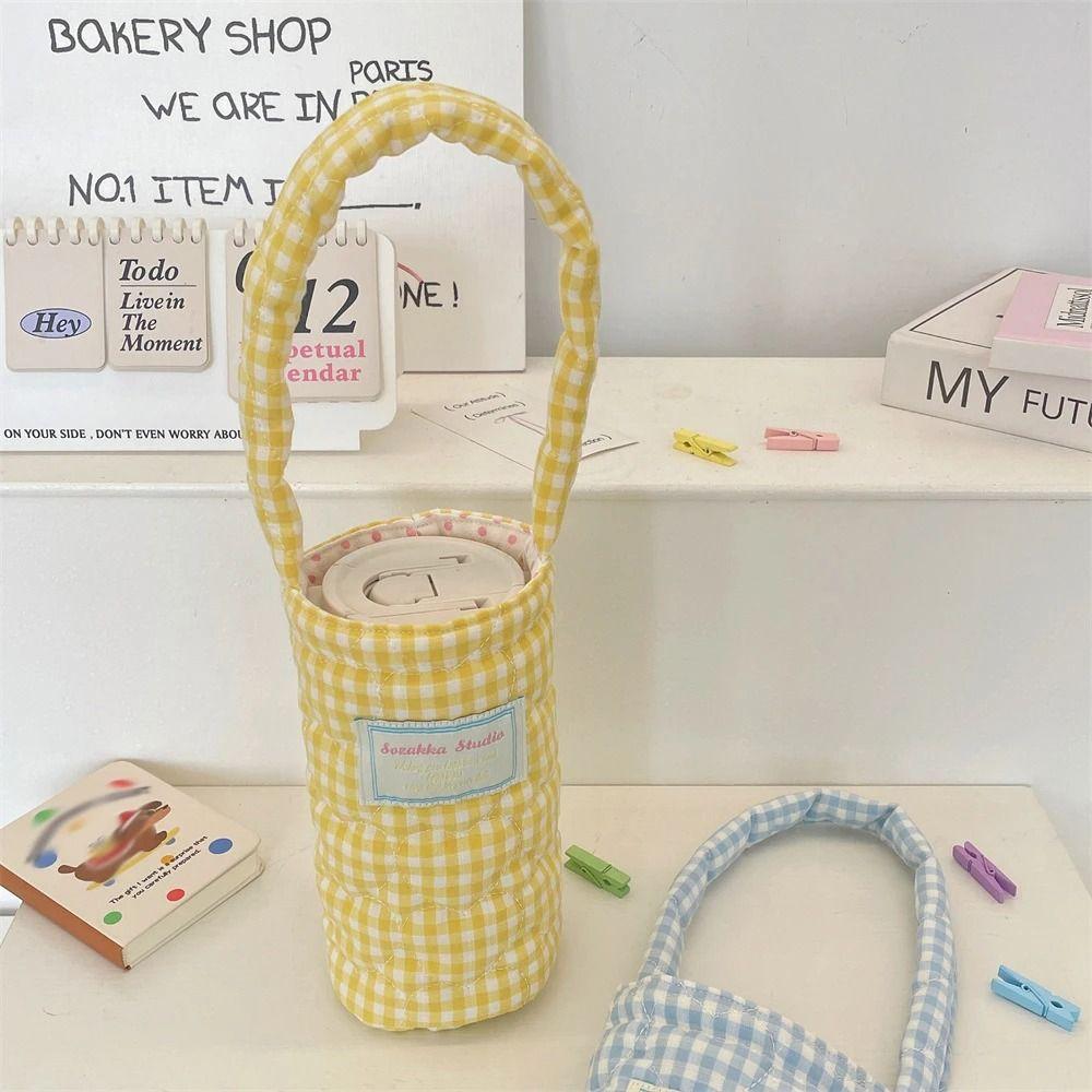 Plaid Design Water Bottle Protective Cover Heart Embroidery Thermos Cup Sleeve For Men And Women