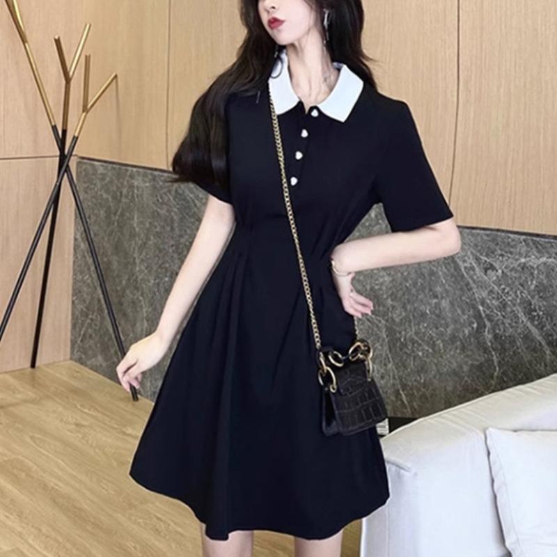 Платье с воротником поло, летнее женское, с открытой талией, короткое платье в стиле колледжа