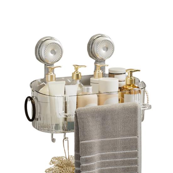 Полка для душа без сверления, съемная полка для хранения на присосках с крючками, настенный прозрачный ящик для хранения, органайзер для ванной для душевых принадлежностей