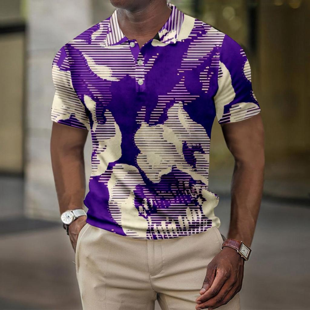 Men's Summer Hawaii Printed Golf Shirt Botton Short Sleeve Top Men's Casual Fashion Shirt