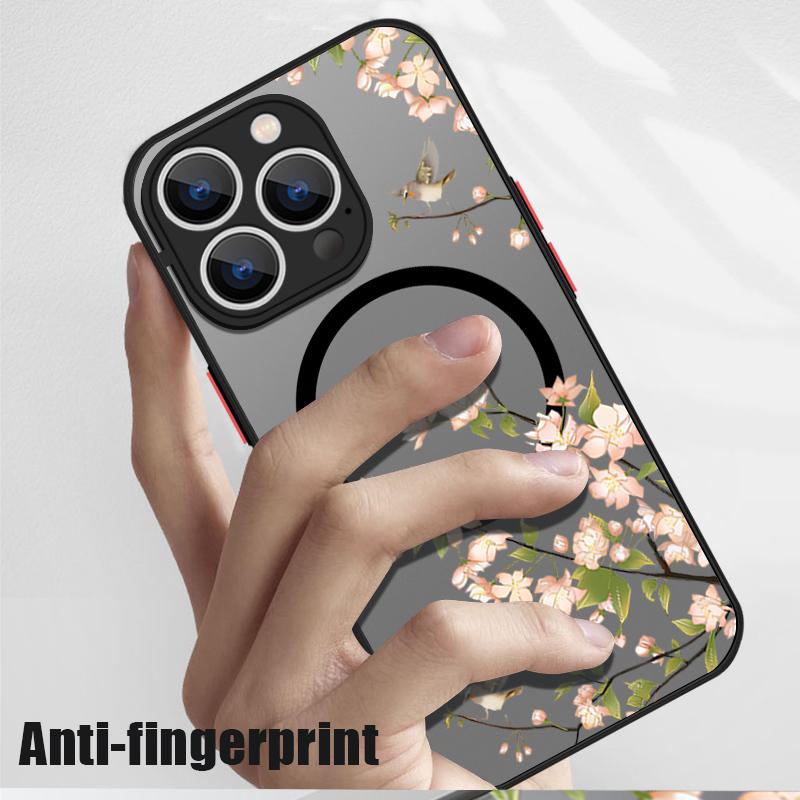 Magnetic Pink Flowers Case For iPhone 14 16 15 Pro Max 14 13 12 Pro 11 For Magsafe Wireless Charge Soft Edge Acrylic Phone Cover