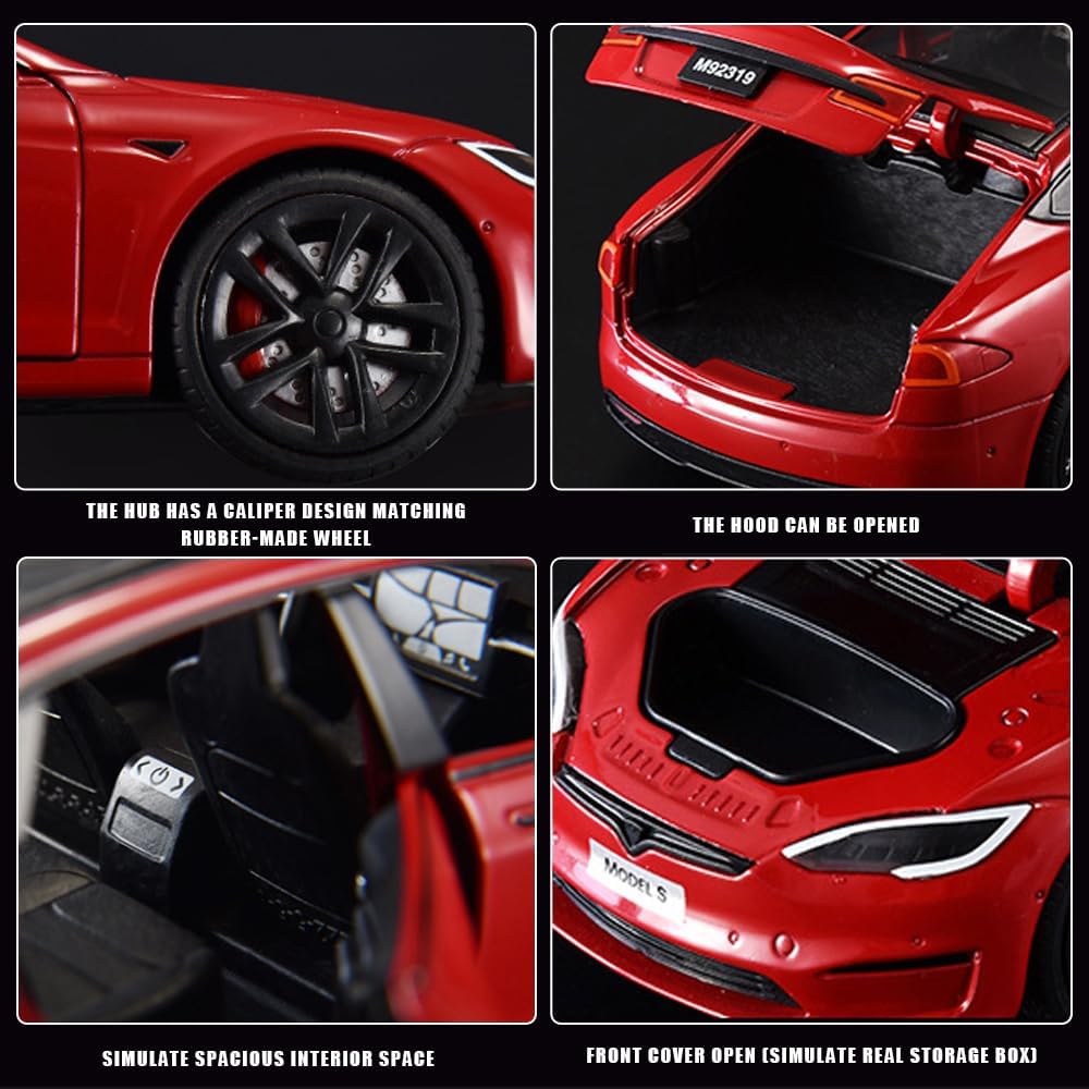 1/24 Scale Diecast Vehicle for Tesla Model S Model Car with Charging Station Collectible Sound Light Toy