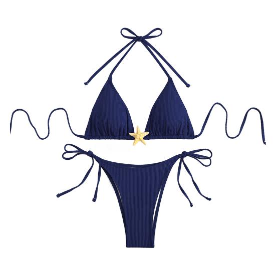 Женский комплект бикини с завязками по бокам, двухсекционный купальник с декором в виде морской звезды, сексуальный треугольник