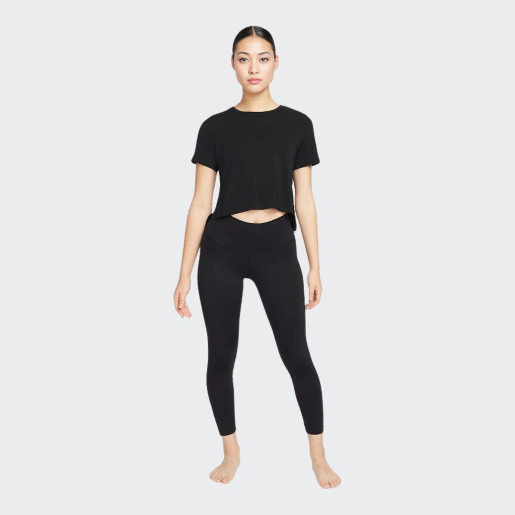 Nike Твердая свободная укороченная футболка с коротким рукавом с круглым вырезом, женские топы, черные DM7026-010