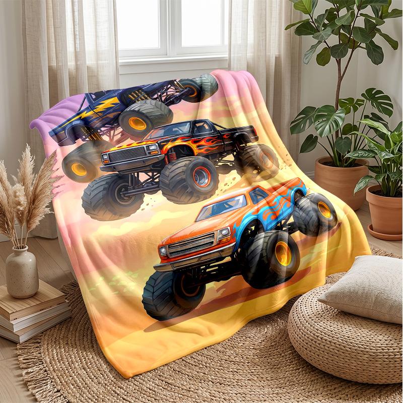 Green Garbage Truck Theme blanket Lightweight Warm Flannel Blanket Decorative Throw Blanket for Home Decoration