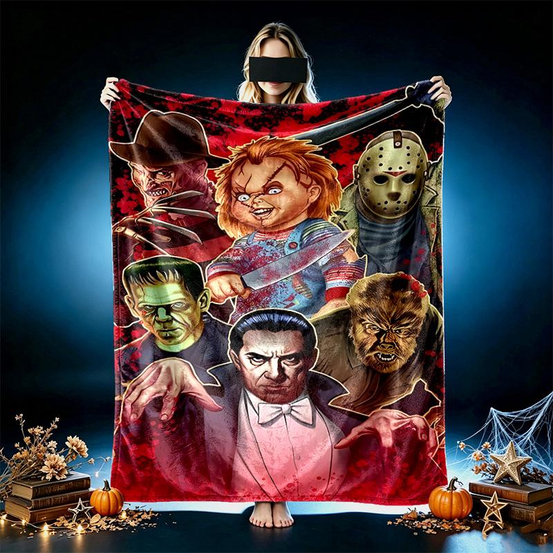 1pc Comfortable Home Print Throw Blanket, Horror Monster Crew Blanket For Bed and Sofa Use, Special Present For Family