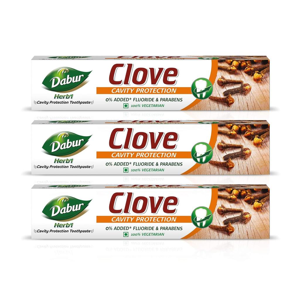 Dabur Herb'l Clove Toothpaste 600g (200g X 3 Pack) | Natural Cavity Protection, Bacteria Defense & Pain Relief | Fluoride & Paraben Free