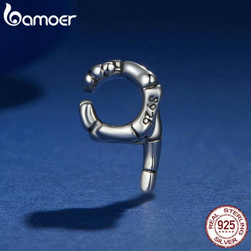 BAMOER стерлингового серебра 925 пробы, темный индивидуальный скелет, ручные подвески, бусины для женщин и девочек, браслет и браслет, ювелирные изделия своими руками