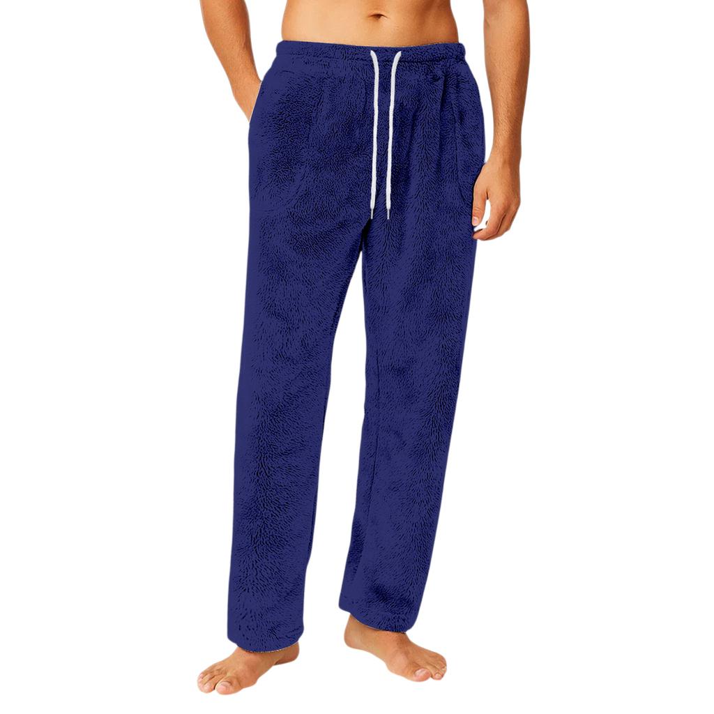 Men's Drawstring Pocket Flannel Pants Homewear Sleep Pants