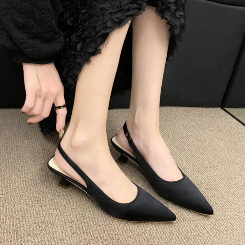 Модная обувь на высоком каблуке Женские туфли-лодочки Новые босоножки-стилет Острый носок Неглубокий вырез Черные туфли на каблуке Вечерняя обувь Большой размер 32-43
