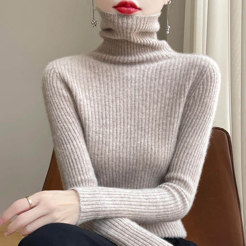 INDFS Women's Fashion Casual Fall Winter Solid Color Print Long Sleeve High Neck Sweaters