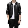 New Genuine Leather Coat for Men's Spring and Autumn Polo Collar for Middle Aged Men's Mid Length Jacket Coat Business Casual Top
