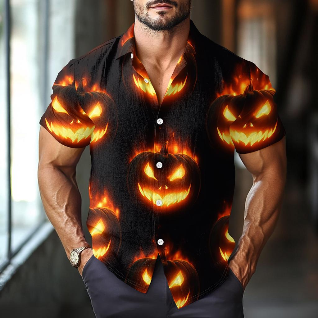 Мужская модная повседневная рубашка с коротким рукавом свободного кроя с принтом на Хэллоуин