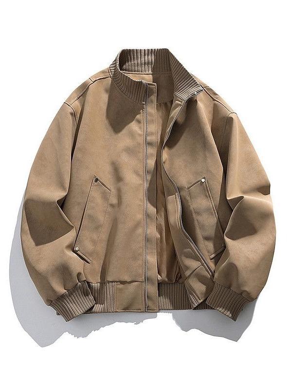 Унисекс Ретро Пилотская Куртка-Бейсболка из Искусственной Кожи с Воротником-Стойкой - Осенне-Зимняя Коллекция