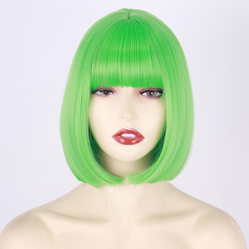 MISSQUEEN Women Cosplay Light Purple Shoulder Length Straight Bob Wig with Bangs Cosplay Purple Short Hair Synthetic Fiber Halloween Wig