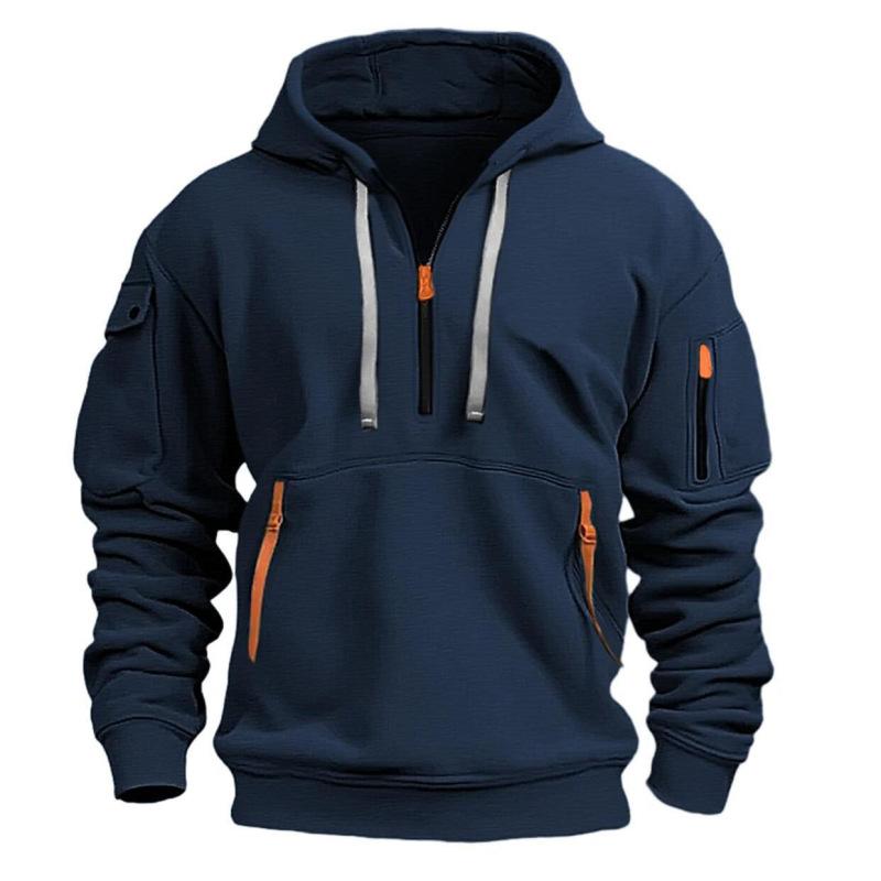 Fall And Winter Men's Casual Sports Multi-Zipper Arm Pocket Sweatshirt Pullover Hoodie