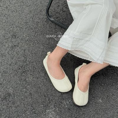 Корейские удобные туфли из мягкой кожи с мягкой подошвой и искусственным носком, женские, новые, с круглым носком, с одной педалью, для бабушек и дедушек