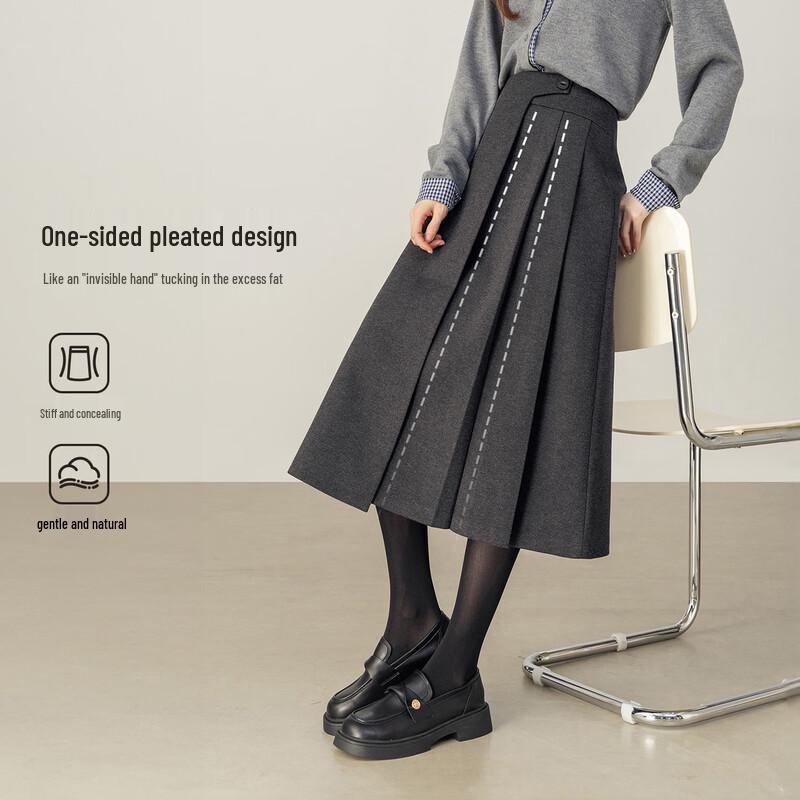 Shangdubila Women's Winter High-Waist Pleated A-Line Skirt
