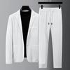 Men Two Piece Set Pleated Men Blazer Pants Sets Pleated Drawstring Loose Lapel Pockets Thin Business Men