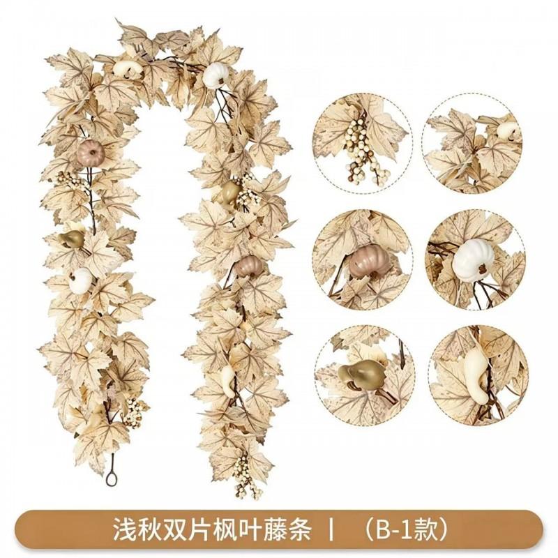 Artificial Maple Leaf Vine Fall Decor Black Leaves Harvest Season Home Decoration Silk Floral Garland