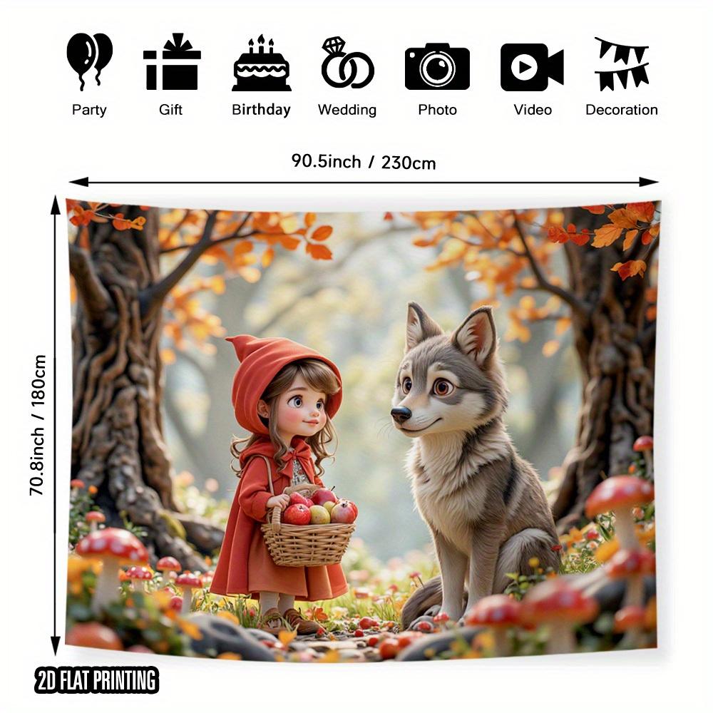 One red hat and a forest scene backdrop for the big bad wolf - durable polyester fiber photography backdrop.PMJ