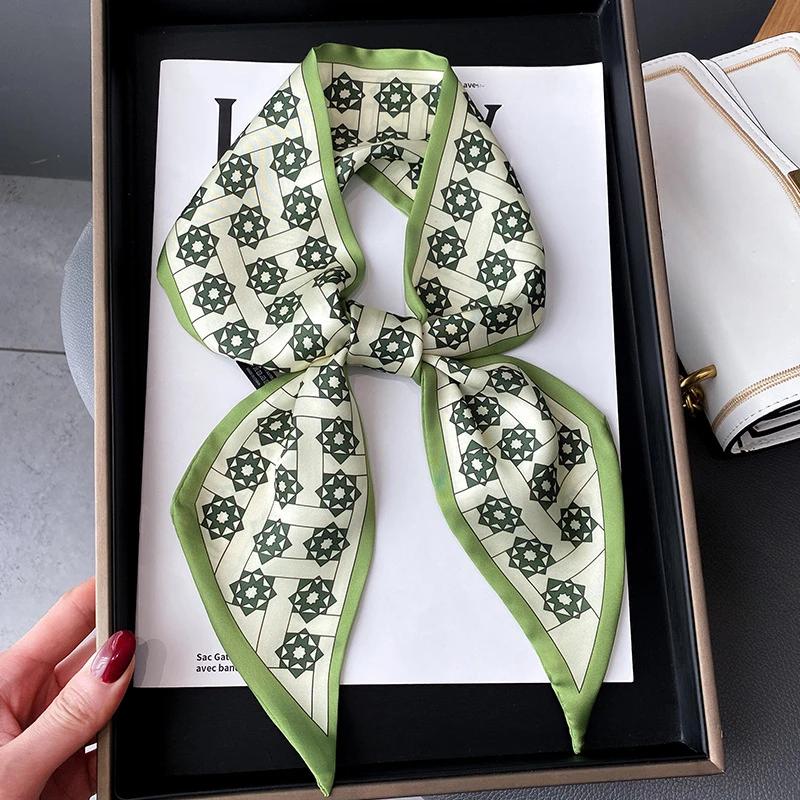 Модный принт шарф с лентой для волос, женский шейный галстук, сумка, шарфы, атласные шелковые узкие платки, женские платки с цветочными полосами, новинка 2022 года