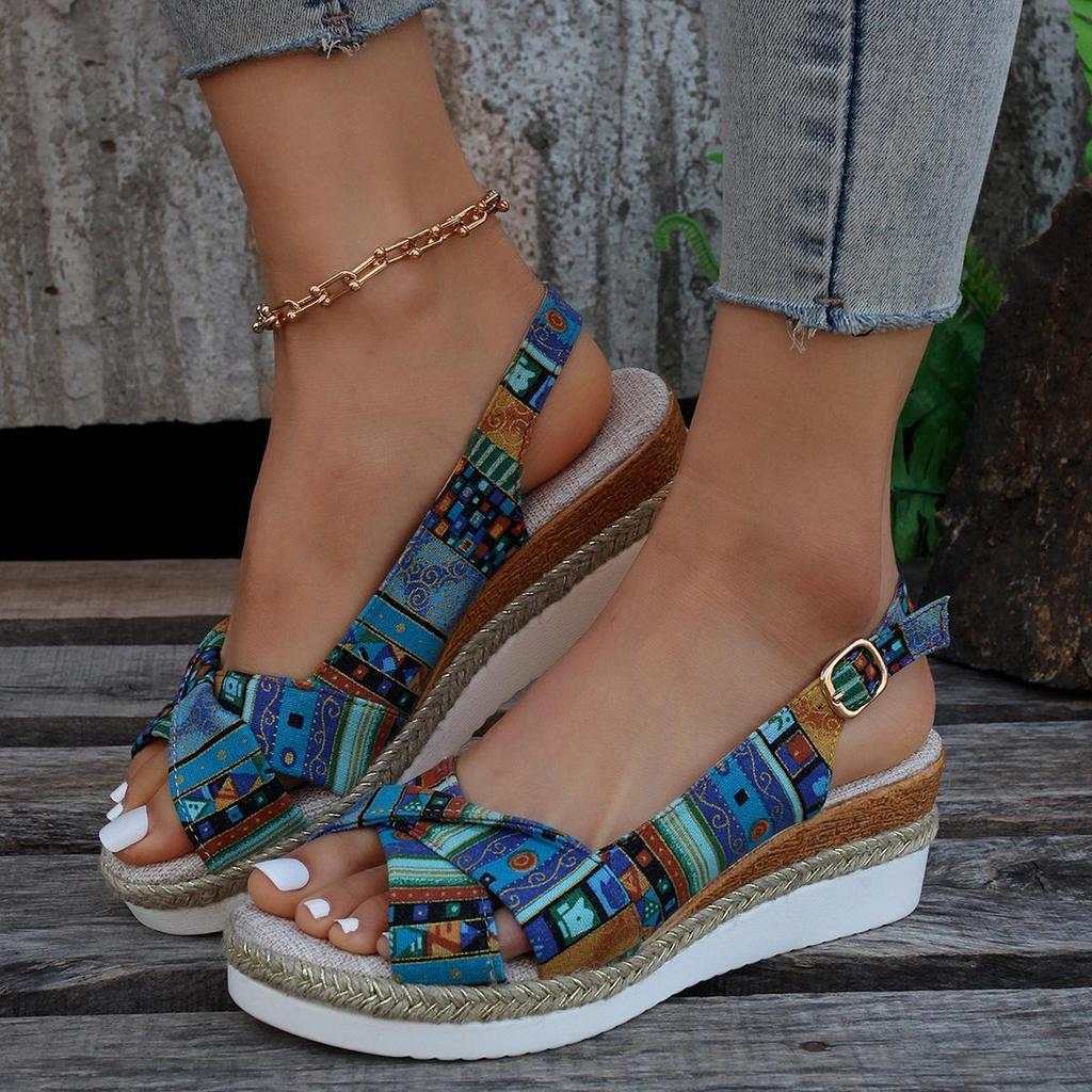 Модные женские босоножки на танкетке с открытым носком, летние легкие туфли-гладиаторы на платформе, женские нескользящие пляжные сандалии больших размеров