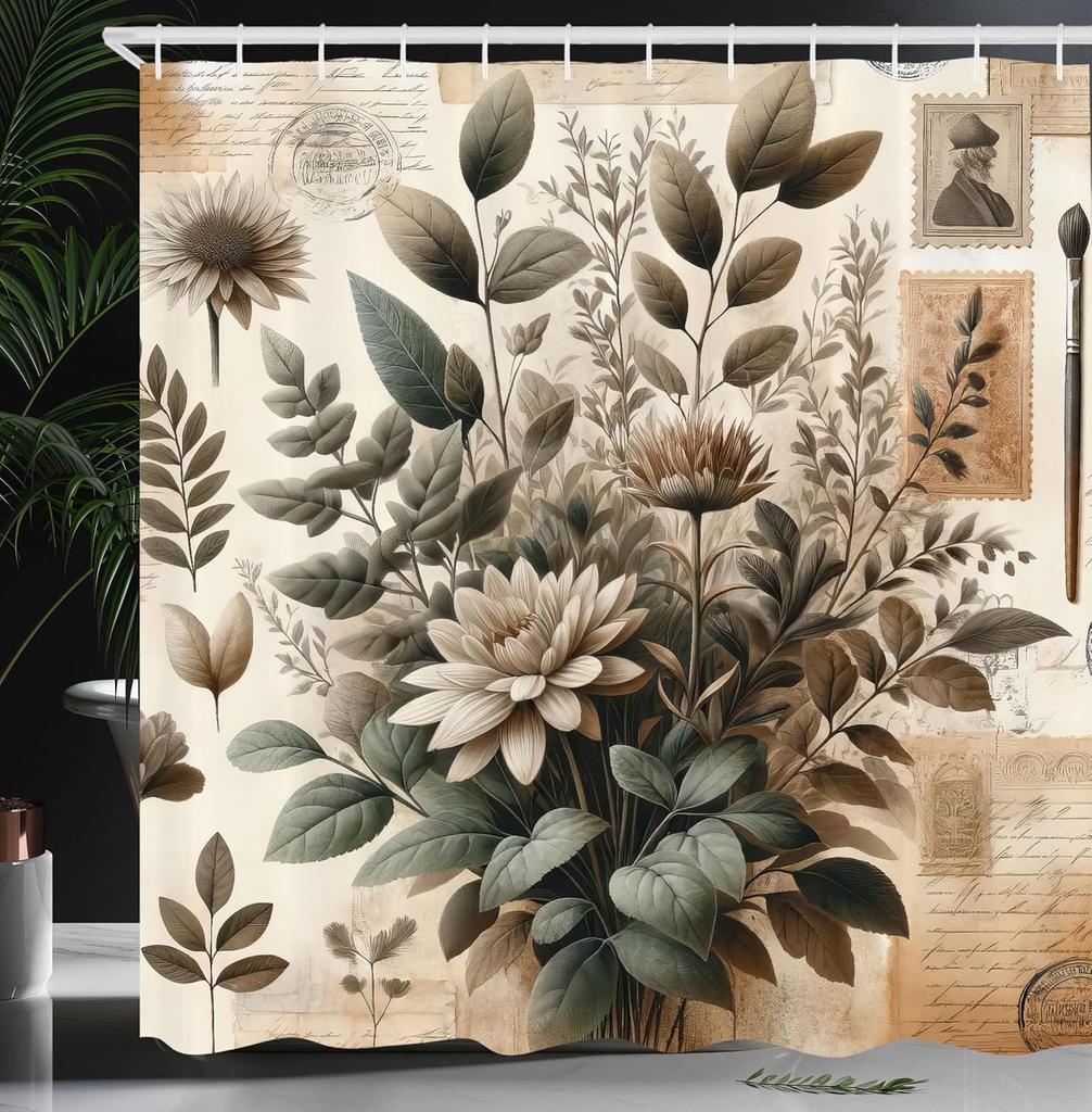 Floral Plant Theme Vintage Shower Curtain Vine Green Leafy Peacock Fabric Bathroom Decorative Shower Curtain With Hook