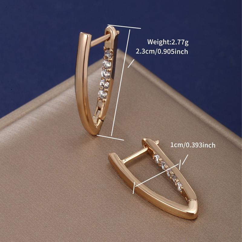 Fashion Exquisite Gold Color V Shape Dangle Earrings for Women Girls Elegant White Zircon Jewelry Gifts