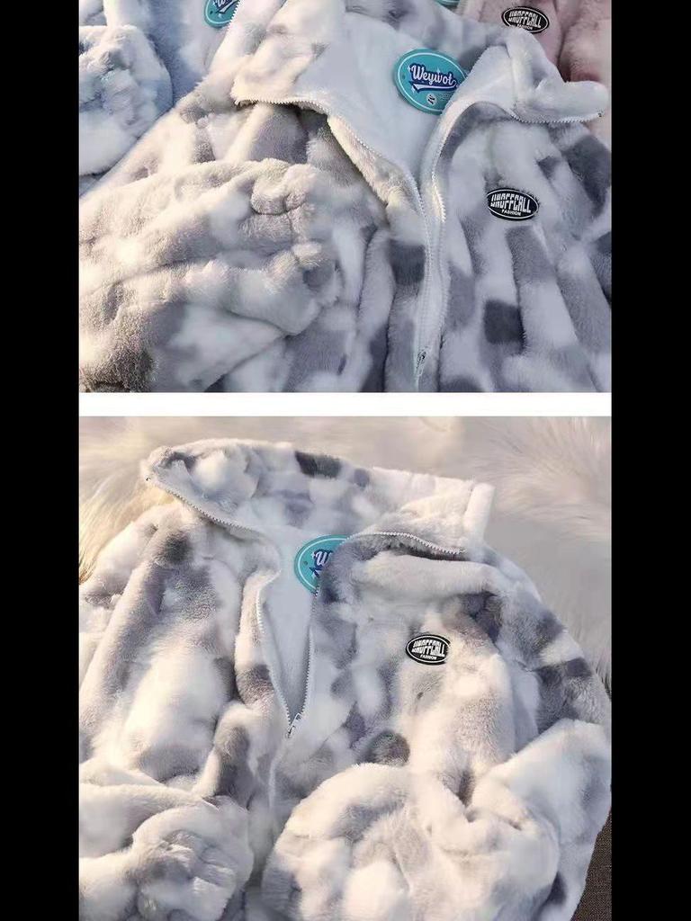 Women's Tie-dyed Lambskin Coat - Large Size, Winter 2022 Trend, Loose Fit