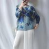 Fashionable Printed Cardigan Top for Women's Spring New Pleated Slimming Versatile Western-style Age Reducing Shirt