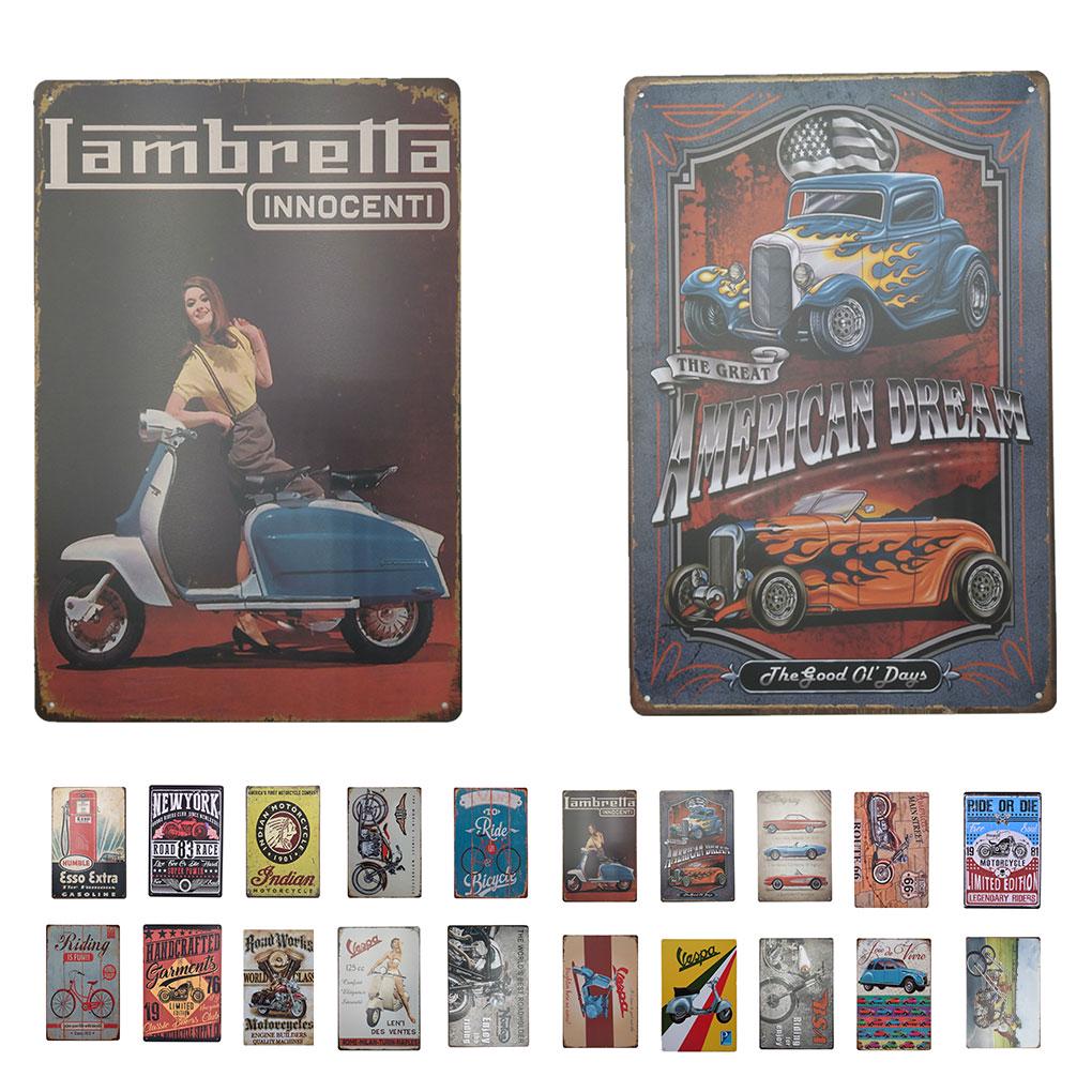 Vintage Retro Iron Wall Decors Car Motorcycle Poster Sign Plaque Home Livingroom Bedroom Decorations
