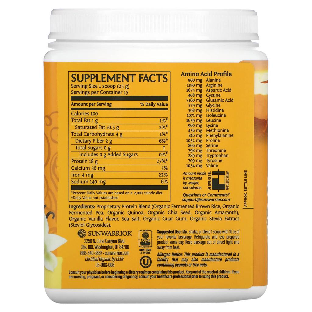 Sunwarrior Protein Classic Plus, Plant-Based, Natural, 13.2 Oz (375 G)