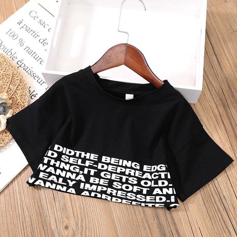 Комплект детской одежды из 2 предметов, весенне-летние костюмы для девочек, джинсовые шорты с высокой талией, топы со средними рукавами и буквенным принтом, комплект одежды