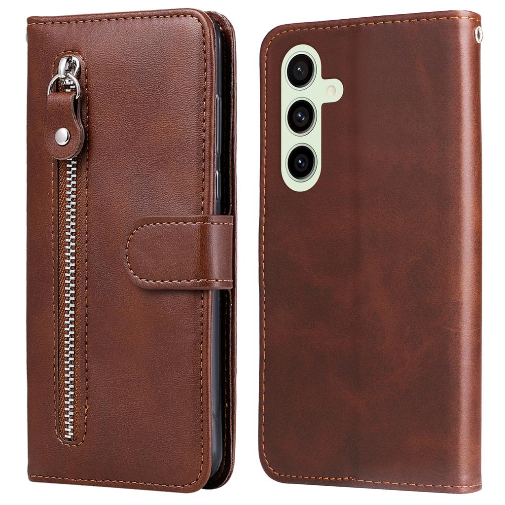 For Samsung Galaxy S24 FE Case PU Leather Stand Phone Cover with Zipper Pocket