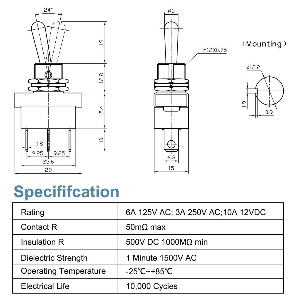 Heschen Металлический тумблер Flick Flip 12V 25A ON/ON 2 позиции 3 штырька для приборной панели автомобиля