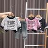 Комплект из 2 предметов с длинным рукавом для мальчиков 0-5 лет, Детский осенний комплект с худи с круглым вырезом и принтом букв + повседневные брюки, Одежда высокого качества