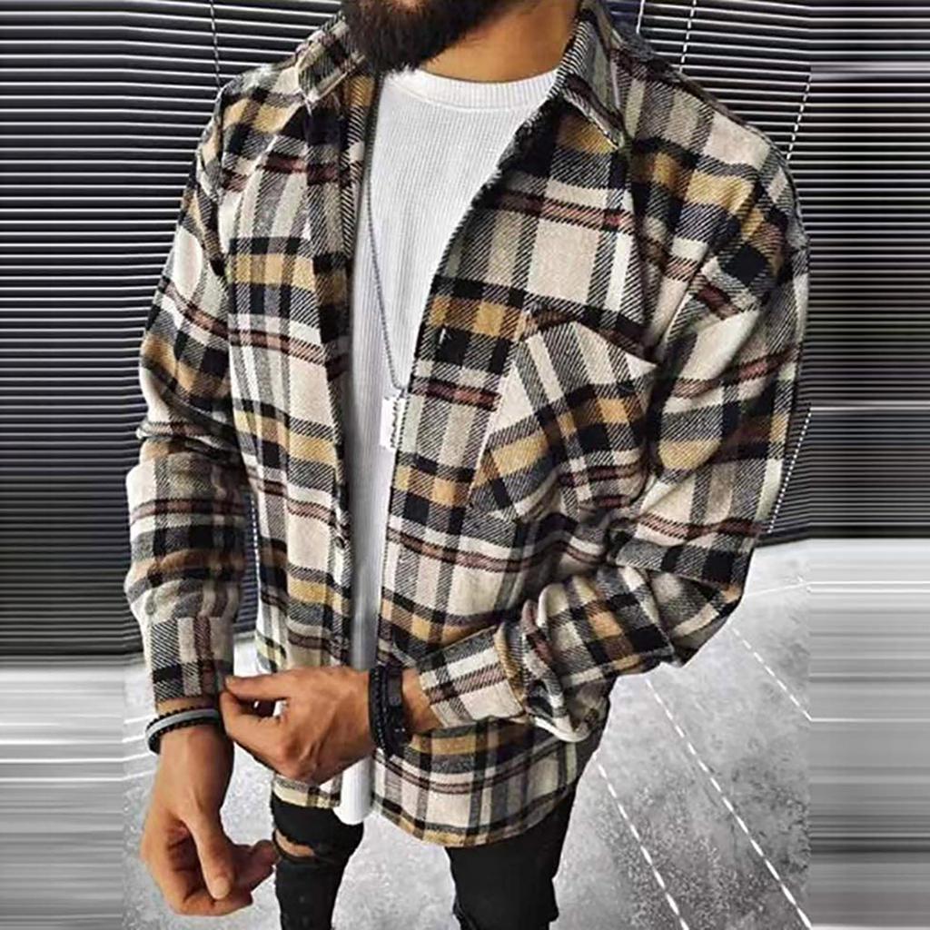 Мужская модная шерстяная куртка с длинным рукавом и пуговицами в клетку с принтом