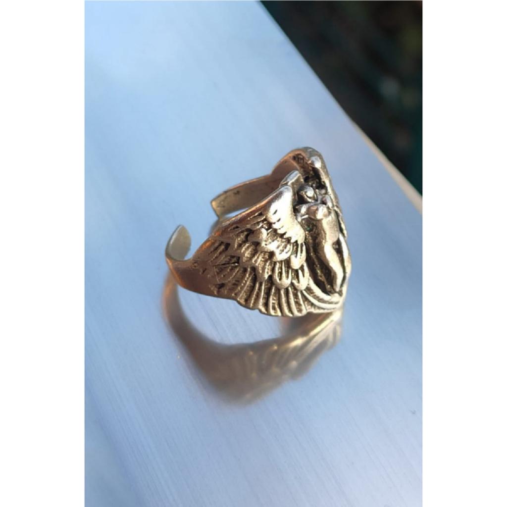 Антикварное женское регулируемое черное кольцо с крыльями