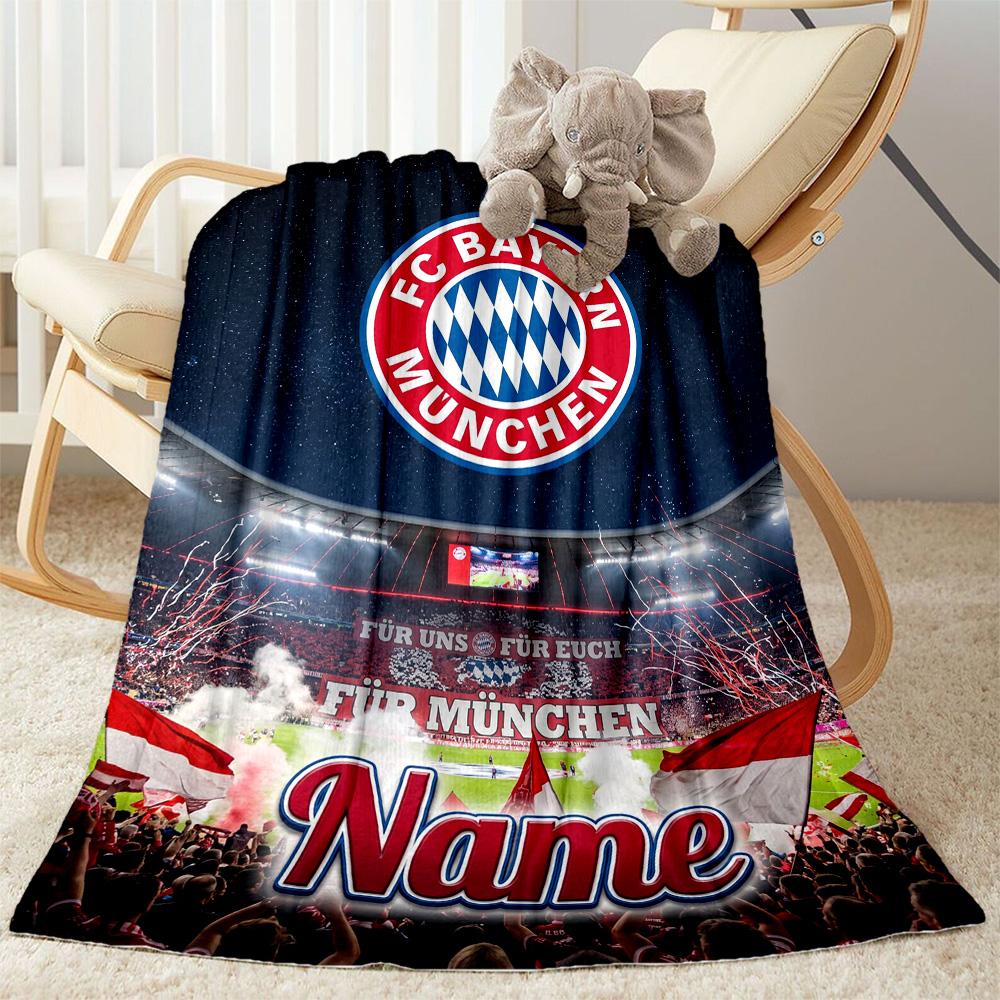 Bayern Munich Soccer Poster Customize Text Blanket Cozy Personalized Blanket Comfortable Suitable for Home Decor Sofa Chair Picnics